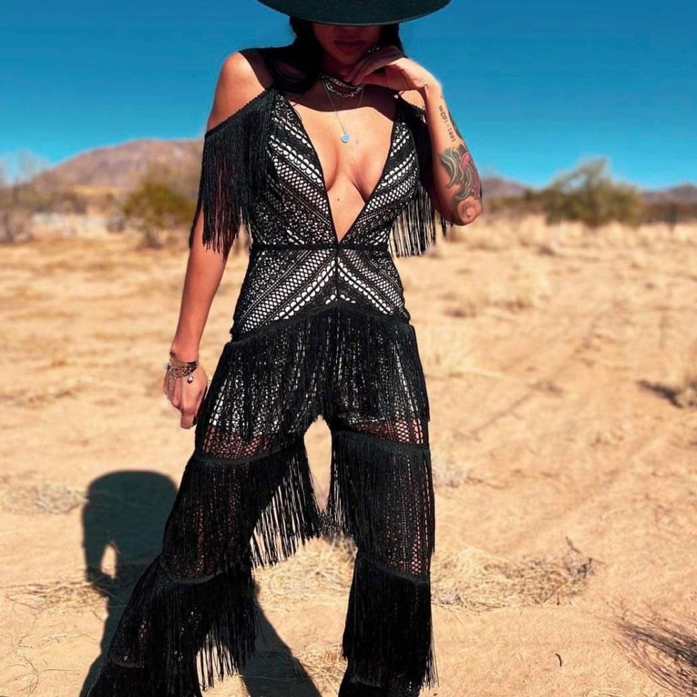 Black fringe jumpsuit
